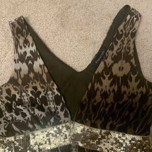 FLEURISH. Size XS. Metallic Animal Print Sheer Embellished Top w/ Tie. B43